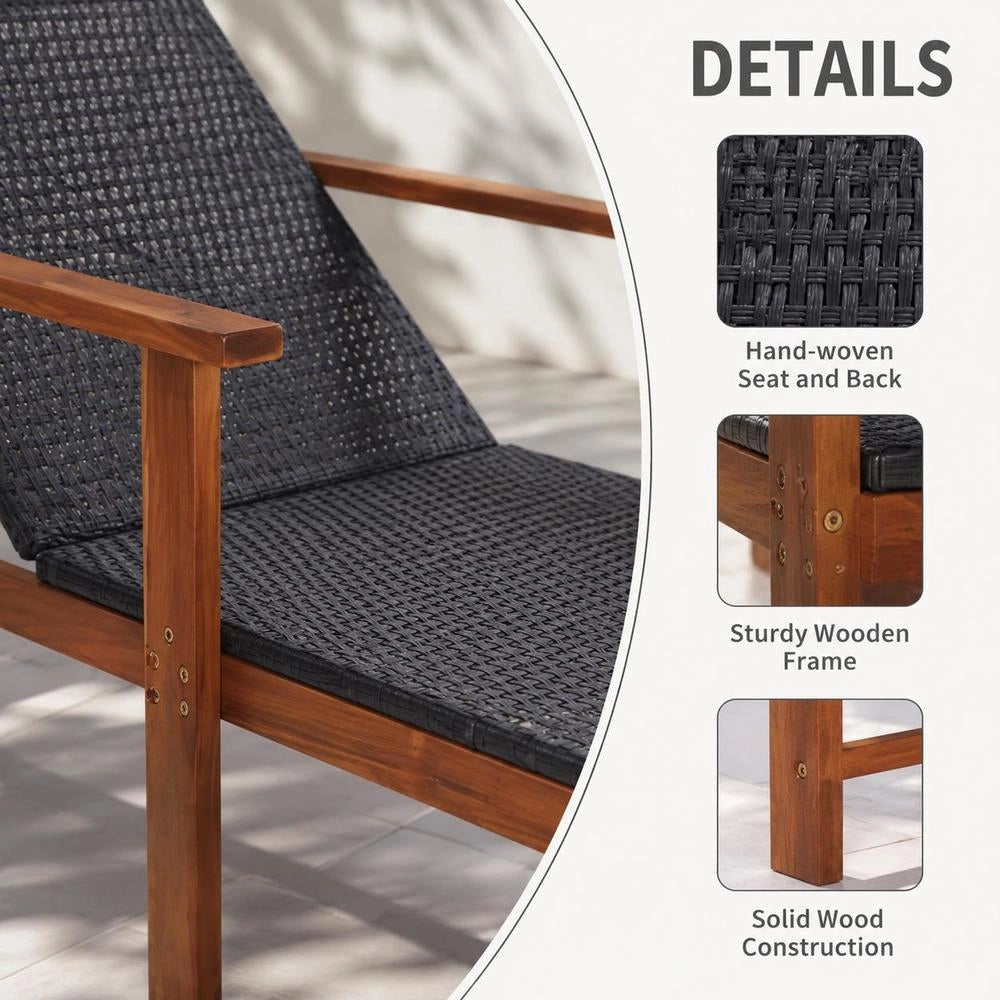 Sun Lounger Made Of Poly Rattan And Solid Acacia Wood, Black