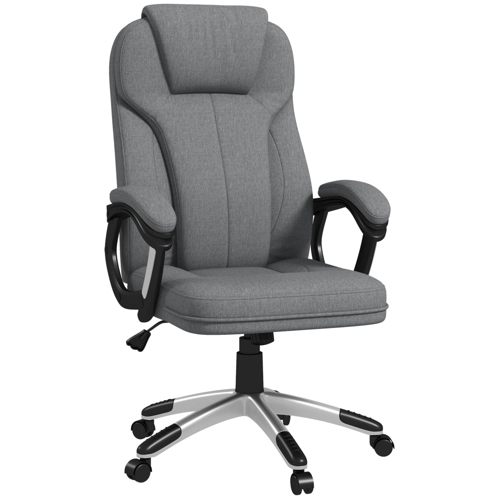 Sedia da ufficio ergonomica con schienale alto, funzione oscillante, altezza regolabile e braccioli in poliestere grigio