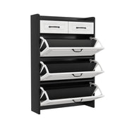 Mobile Scarpiera con 3 Ribaltine Girevoli e 2 Cassetti; Stile Moderno; in Pannelli di Truciolare; 80×23;5×131 cm; Bianco Nero