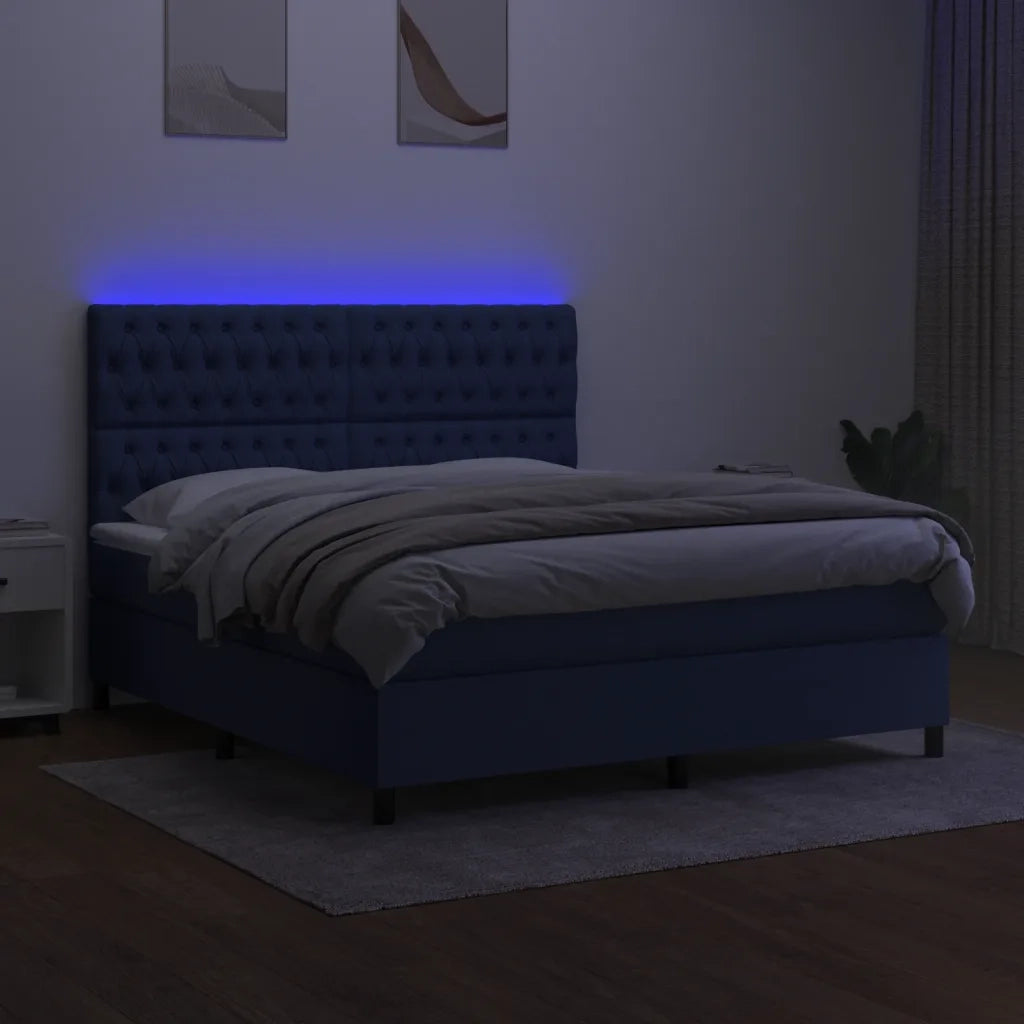 Letto a Molle con Materasso e LED Blu 160x200 cm in Tessuto 3135131