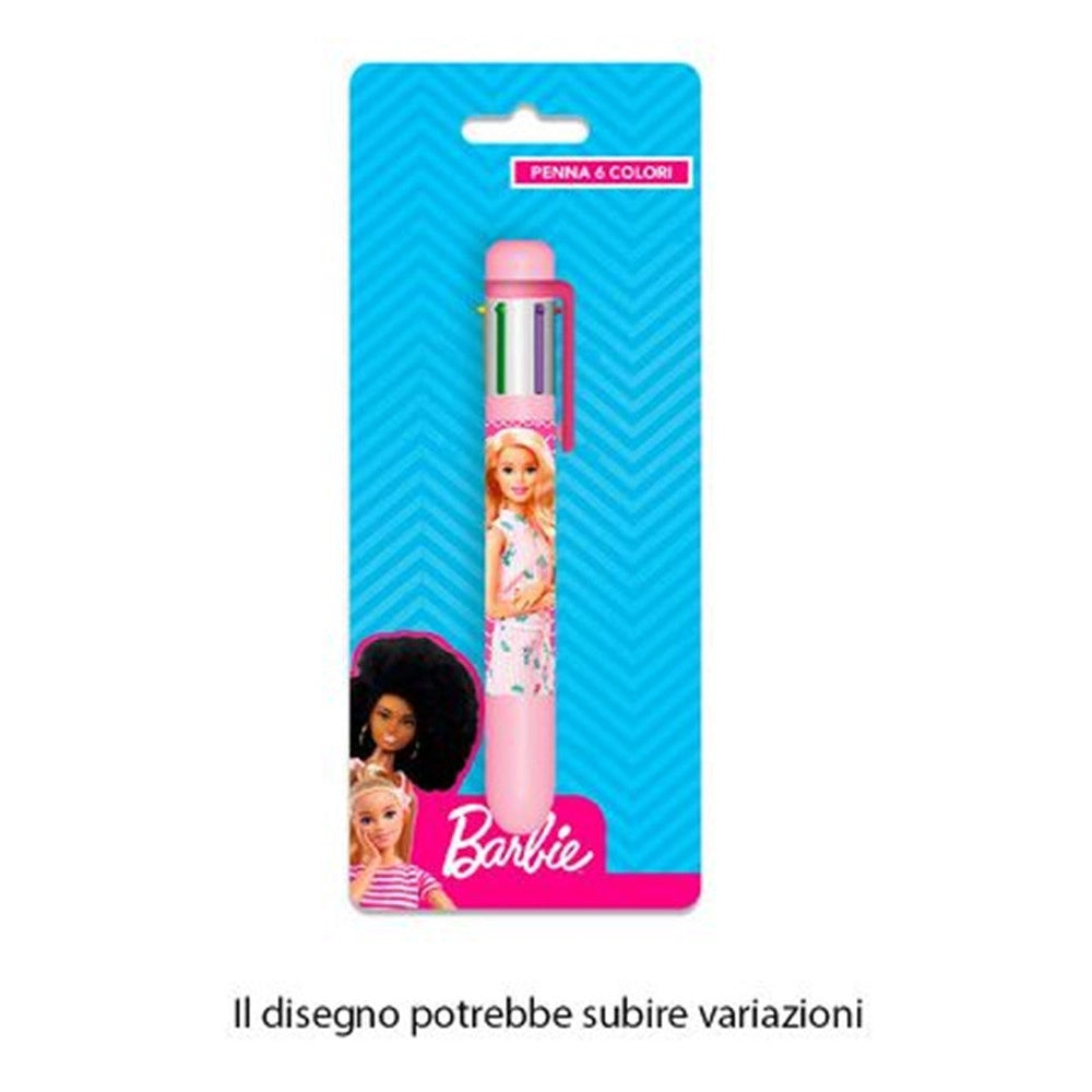 Trade Shop - Penna Con 6 Colori Barbie Accessorio Scuola Regalo Cancelleria Per Bambine 961693 -