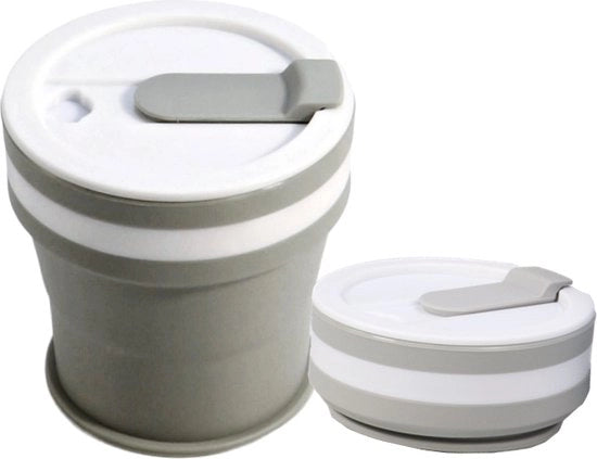 Bicchiere da Caffè Opacchiabile - 350 ml - Chiusura e Facile da Portare – Otre da Campeggio - Bicchiere in Silicone - Grigio