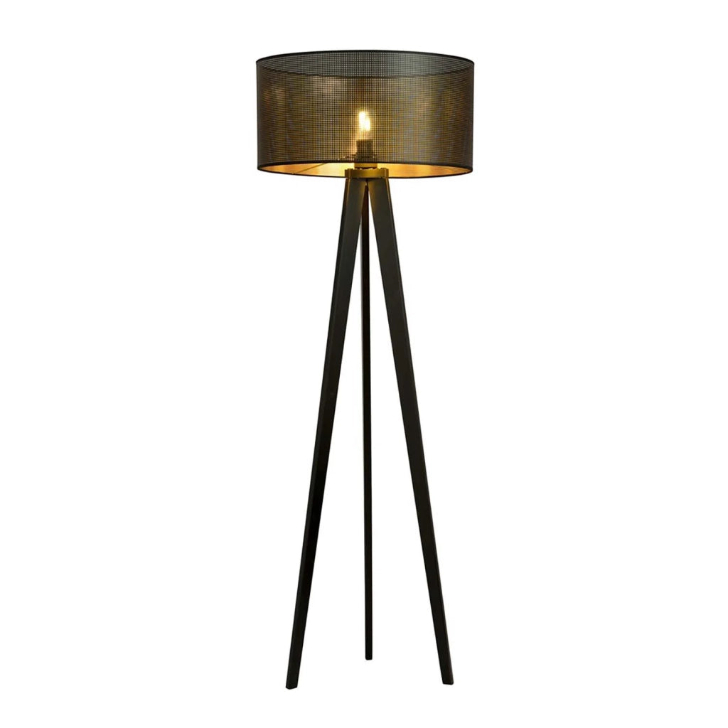 Piantana Moderno Drago Acciaio Nero Oro 1 Luce E27 Ip20