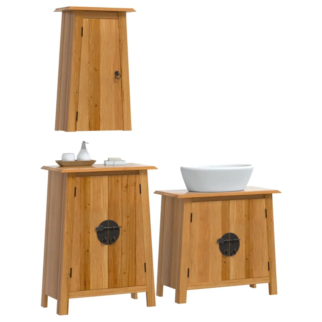 Set Mobili da Bagno 3 pz in Legno Massello di Pino 3223457
