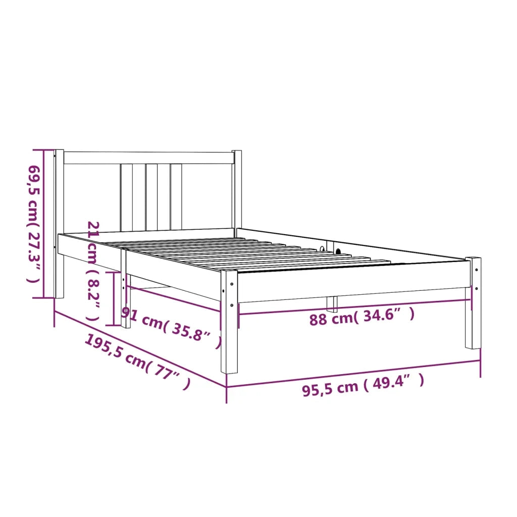 Giroletto-Struttura Letto in Legno Massello 90x190 cm Single 394019