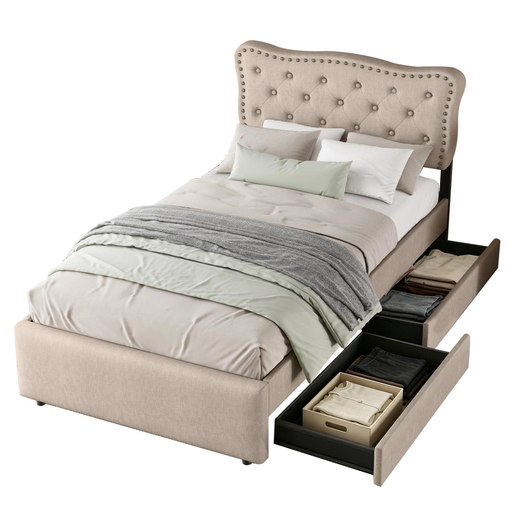 letto imbottito mdf beige scuro 90 x 200 cm
