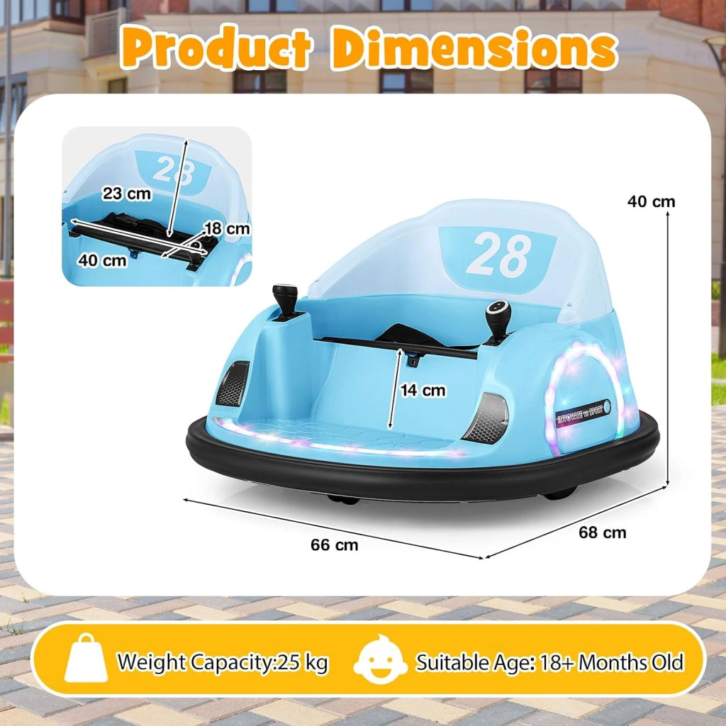 Autoscontro Elettrico per Bambini 12V, Macchina Elettrica per Bambini Rotante a 360°, Telecomando 2,4G, 2 Modalità di Controllo, Clacson e Musica, Carico 25 KG, 18 Mesi+ (Blu)