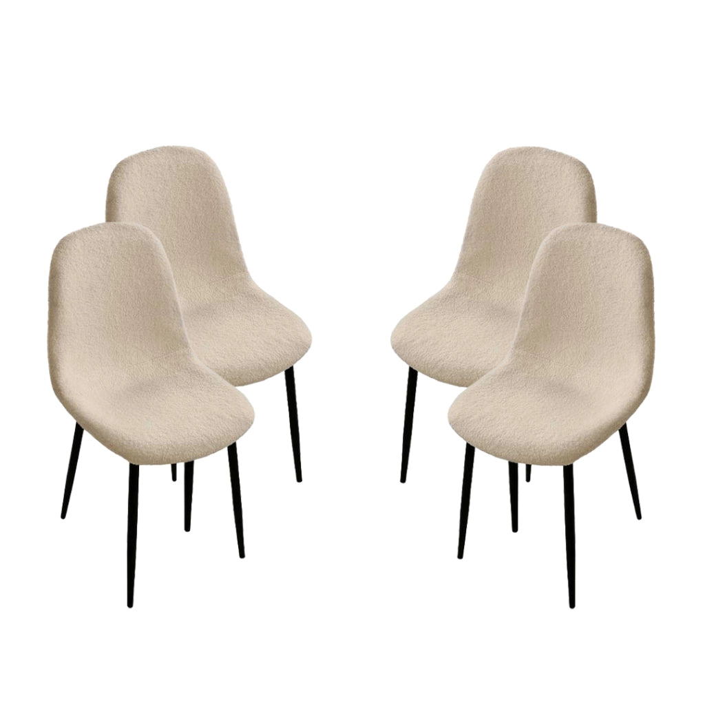 SET 4 SEDIE IMBOTTITE TEDDY IN TESSUTO BEIGE CON GAMBE NERE 44X48X88 CM