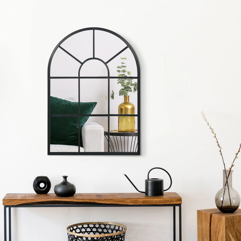 EasyComfort Specchio Moderno a Parete e a forma di Arco 70x50 cm per Camera da Letto e Soggiorno, in Metallo Nero e Vetro