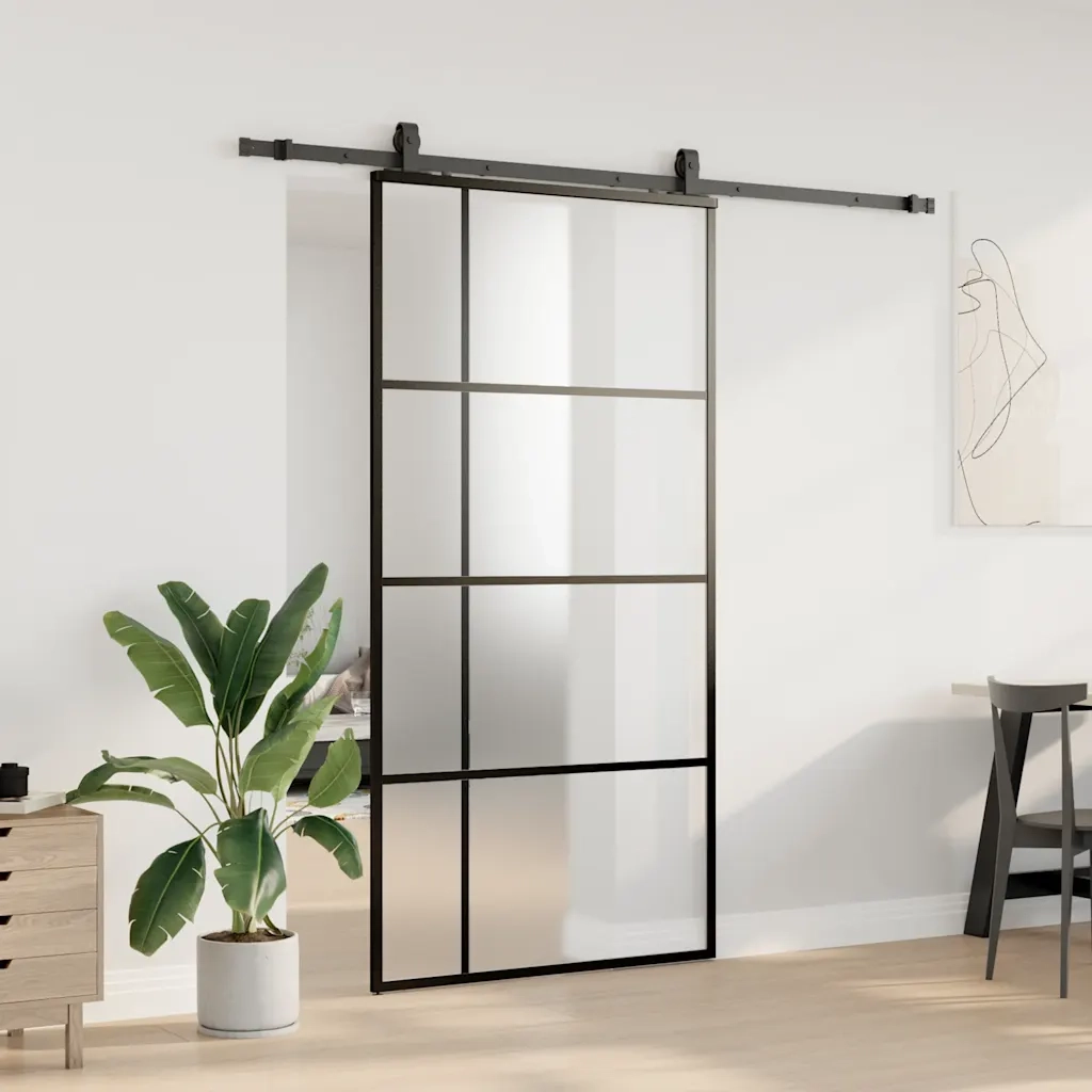 Porta Scorrevole con Ferramenta Nera 102,5x205 cm in Vetro ESG 3375953
