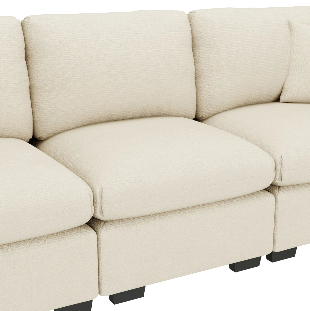Divano modulare a 3 posti in chenille con USB; tavolino ribaltabile e portabevande; beige