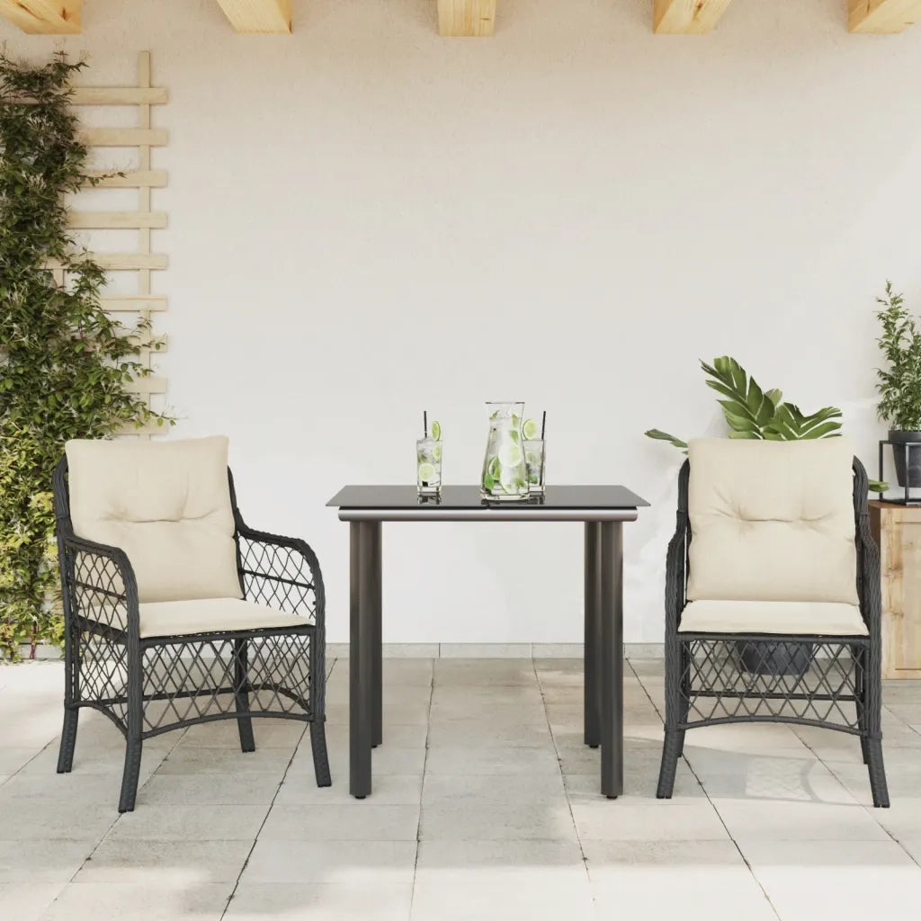 Set da BistrÃ² 3 pz con Cuscini Nero in Polyrattancod mxl 88652