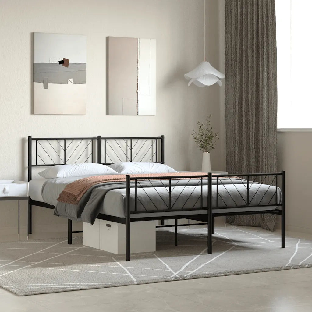 Letto matrimoniale | Letto per adulti | Giroletto con Testiera e Pediera Metallo Nero 120x190 cm