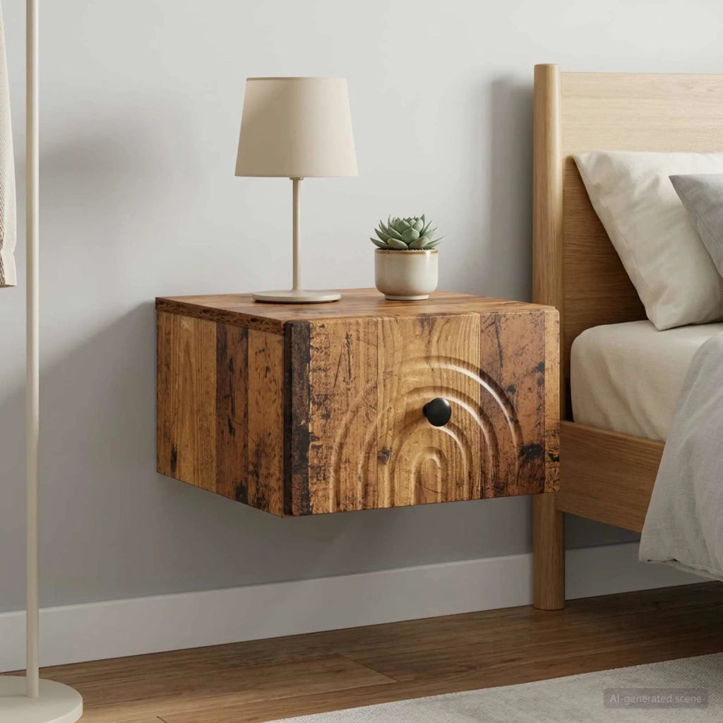 Mobiletto da notte a muro 2 pz Legno antico 33 x 34,5 x 20 cm 898102
