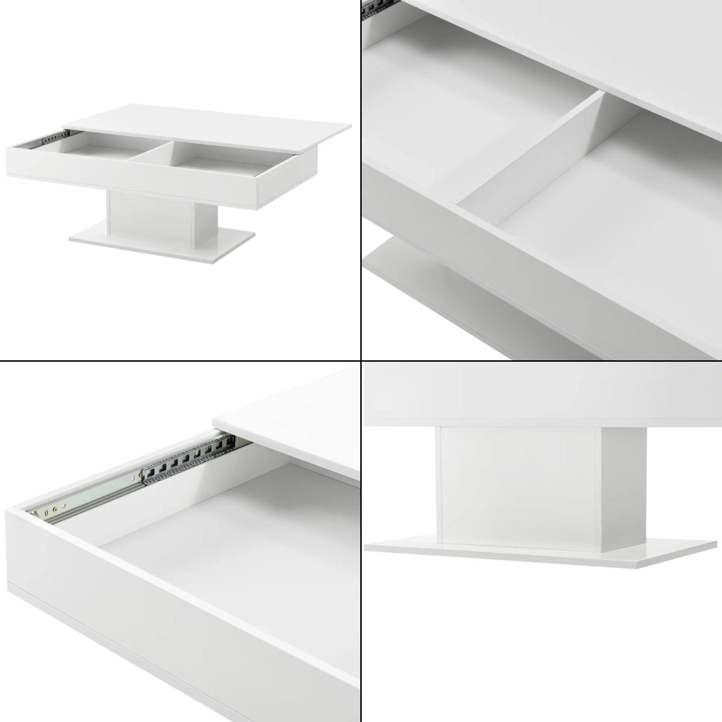 Tavolino da salotto con 2 scomparti interni portaoggetti 40 x 110 x 60 cm bianco 03_0006145