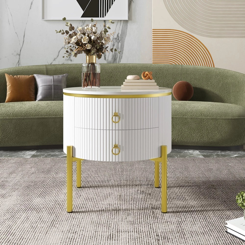 Tavolino da Caff¨¨ con Cassetti Effetto Marmo ¨C MINIMAL ¨C Gambe Dorate, Regolabile
