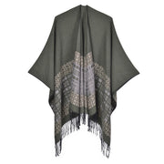 Sciarpa/mantella reversibile in cashmere a tinta unita per autunno/inverno, semplice e spessa con nappe.