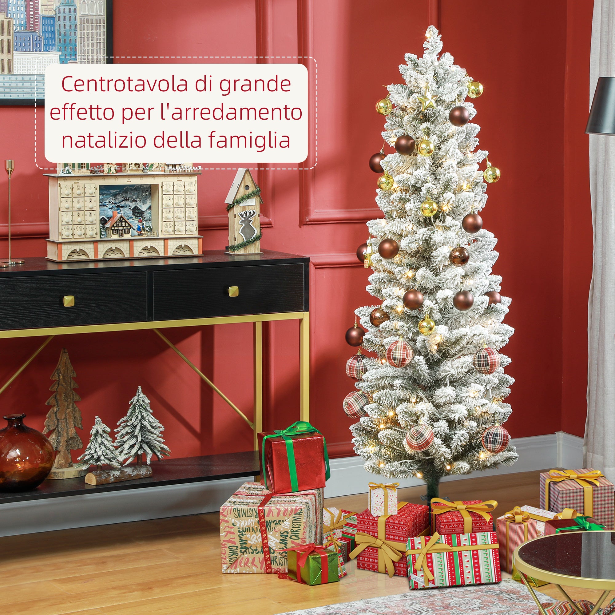 Albero di Natale Innevato 150 cm con 263 Rami e 120 Luci LED Bianco Caldo Verde