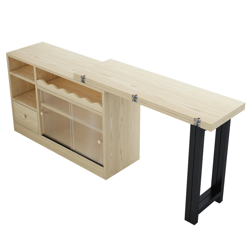 Tavolo da Pranzo Allungabile Pieghevole con Vano ¨C MINIMAL ¨C Rotante 360¡ã, Natura/Nero