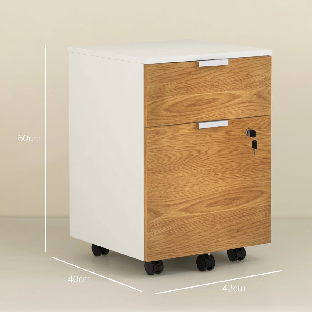 Cassettiera con Ruote 2 Cassetti ¨C Zephmum ¨C 42x40x60 cm Bianco e Naturale