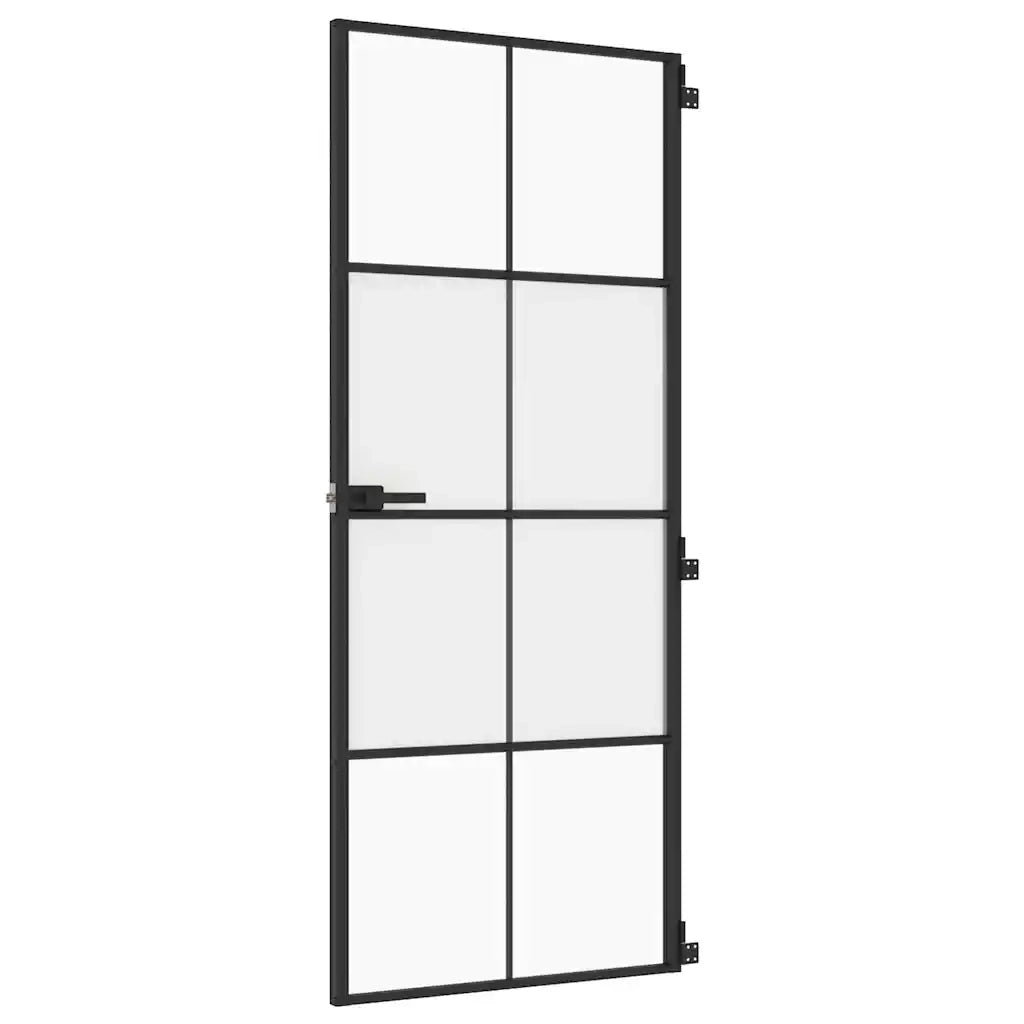 Porta Interni Sottile Nera 83x201,5cm Vetro Temperato Alluminiocod mxl 131718