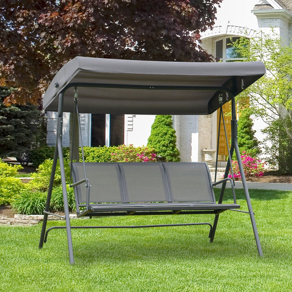 Easycomfort Dondolo da Giardino a 3 Posti con Baldacchino, Dondolo da Esterno in Acciaio e Tessuto Poliestere, 175 x 118 x 159cm Grigio