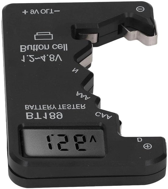 Tester di batterie con Display LCD per batterie AA, AAA, 6F22, 9V e 1,5V - Nero - Inclusa Display Digitale.
