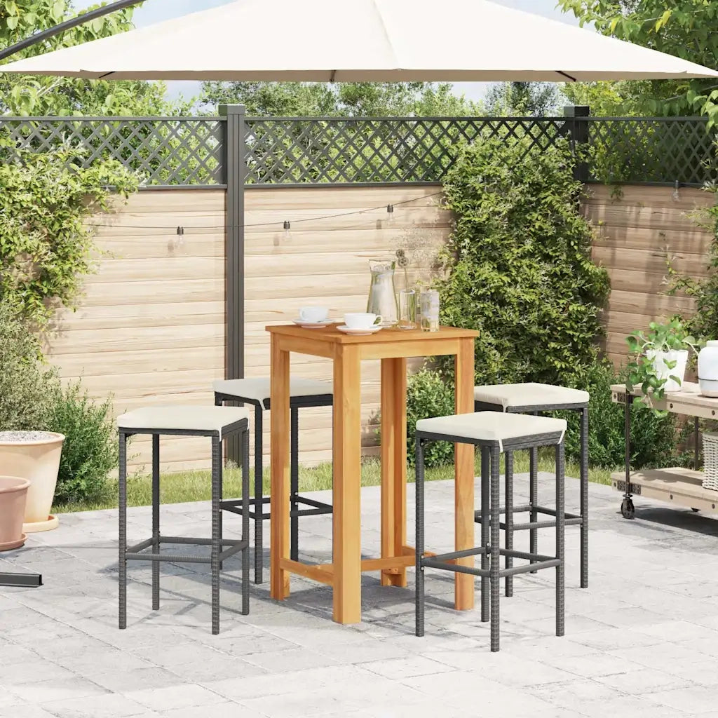 Set Bar da Giardino 5 pz | Set Salotto da Giardino Nero in Legno Acacia e Polyrattan