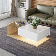 Tavolino da caffè 105 x 55 cm con vano; vetro temperato e LED 16 colori