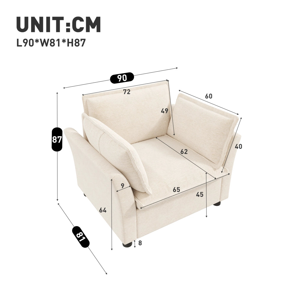 POLTRONA singola 90x81x87 cm Chenille beige con 2 cuscini