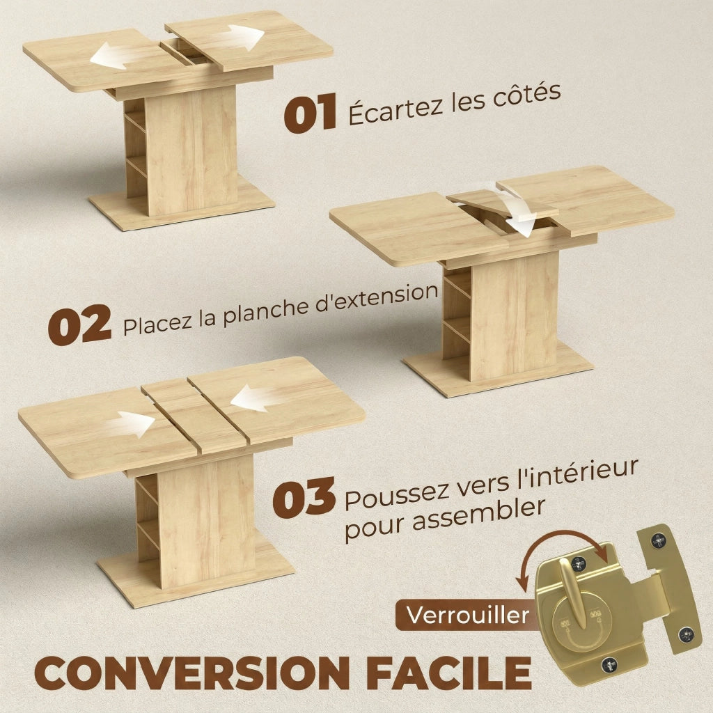 Tavolo da pranzo allungabile rettangolare per 4-6 persone ¨C zephmum ¨C legno naturale 110-130 cm