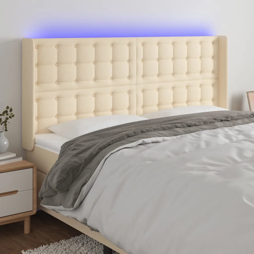 Testiera | Testata a LED Crema 163x16x118/128 cm in Tessuto