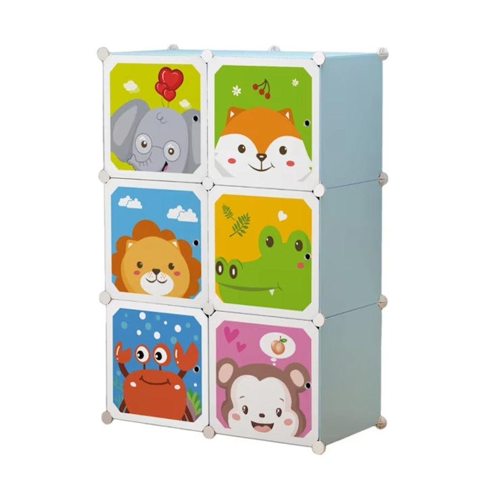 Trade Shop - Armadio Modulare Per Bambini Multiuso Portaoggetti A 6 Scomparti Cubi Con Ante Decorate -