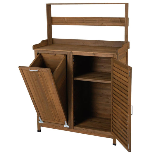 Banco da giardinaggio da esterno 100 x 38 x 118 cm con mobiletto a 2 ante e ripiani estraibili stile rustico legno di abete grigio 20_0020093