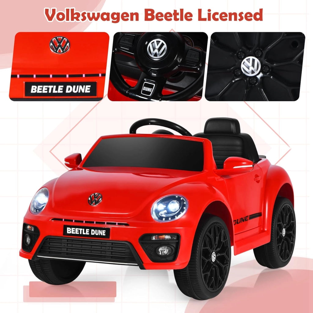 Macchina Elettrica per Bambini Volkswagen Beetle Maggiolino 12V con Telecomando, Auto Elettrico a Pedale, Veicoli con Musica, Fari LED e Clacson, 3-5km/h, Carico 30 kg, 3-8 Anni (Rosso)