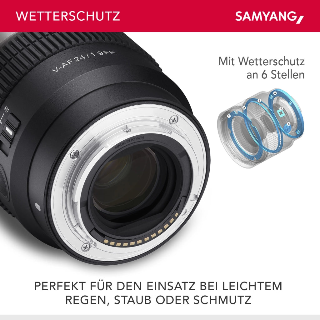 Obiettivo video V-AF 24 mm T1,9 FE compatibile con Sony E, per videocamera, con autofocus risoluzione 8K e Tally lamp, alta intensità luminosa per full-frame e APS-C
