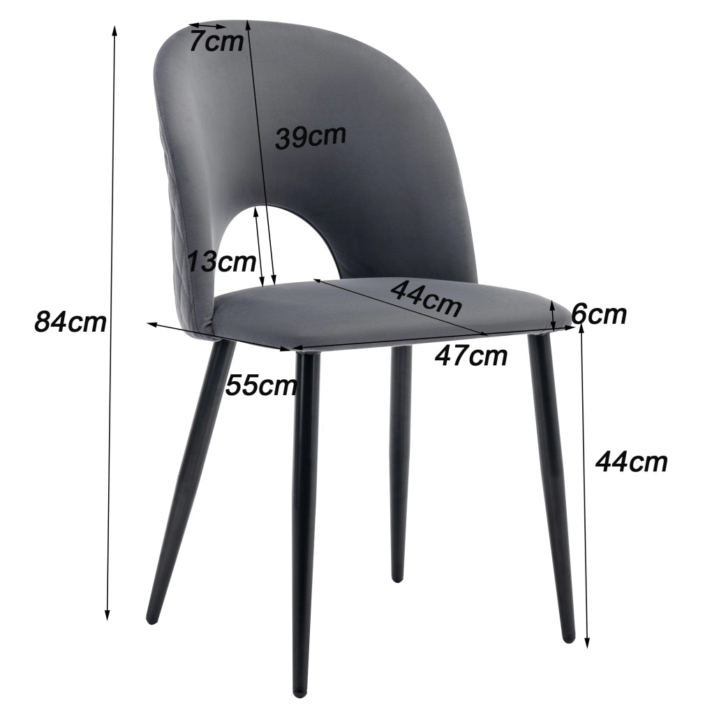 Set tavolo da pranzo 140x80 cm con 4 sedie in velluto grigio