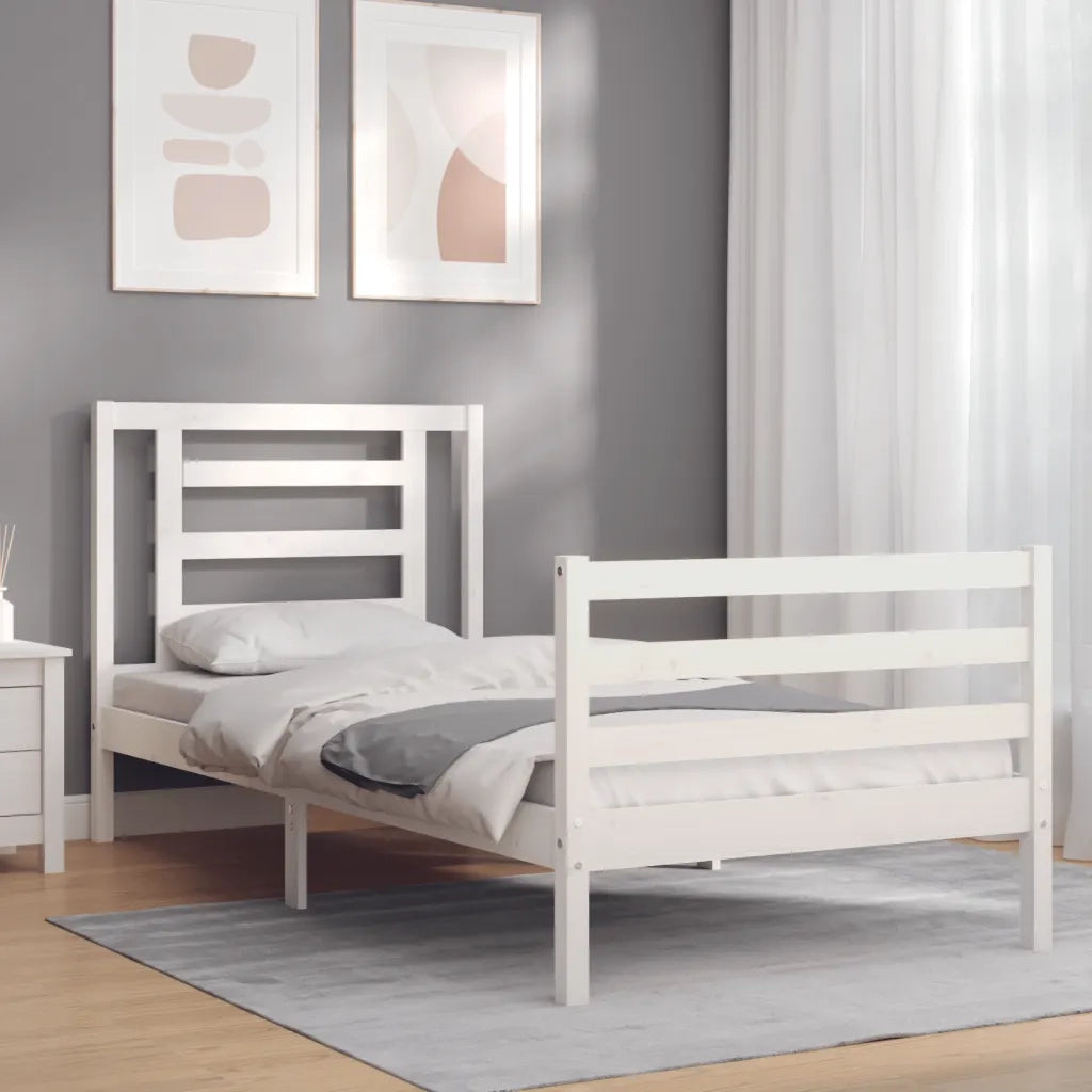 Giroletto con Testiera-Struttura Letto con testiera Bianco 90x200 cm in Legno Massello 646707