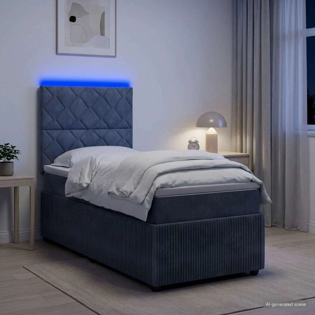 Letto Box Spring LED con Materasso Grigio Scuro 100 x 200 cm 3456018