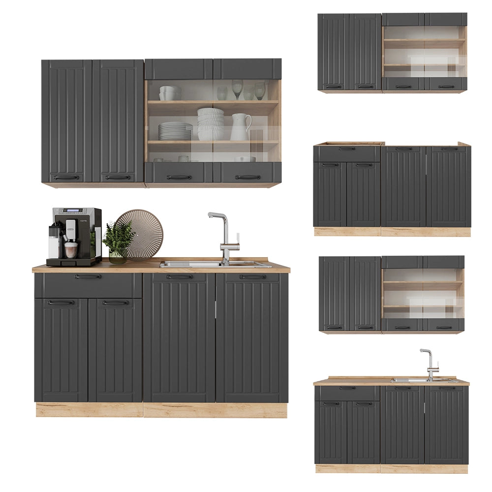 Cucina monoblocco Fame-Line Grigio scuro/Rovere dorato 140 cm, PL Marmo Vicco