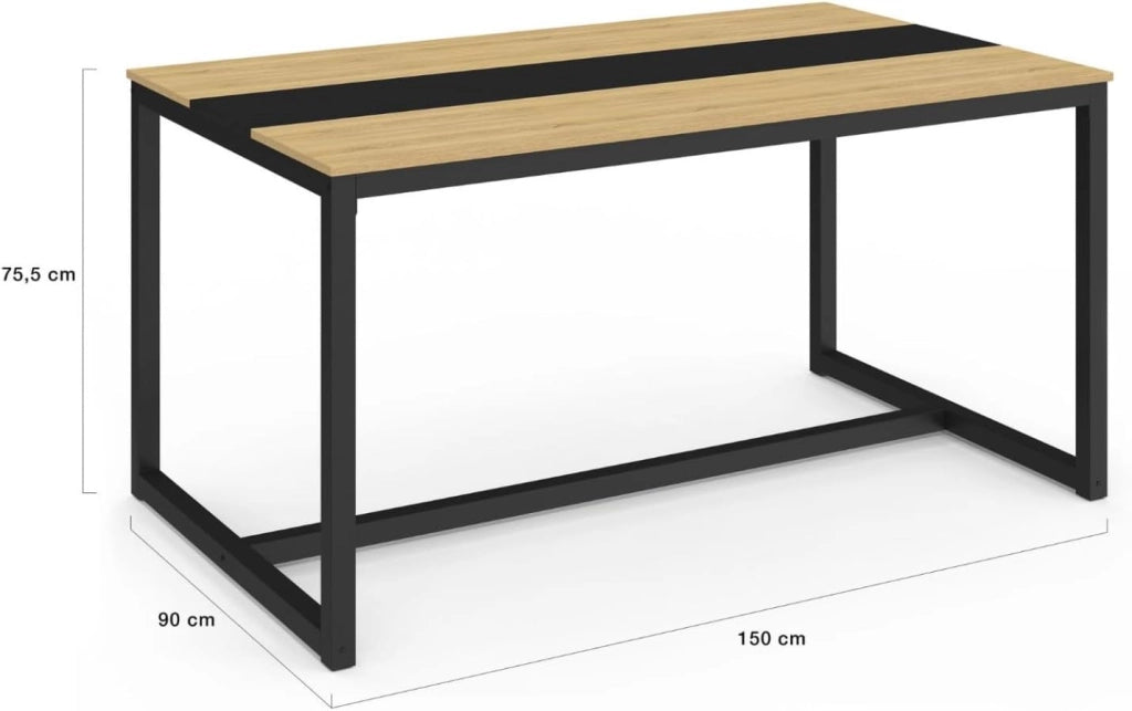 Tavolo da pranzo DOVER per 8 persone con fascia centrale nera design industriale 150 cm