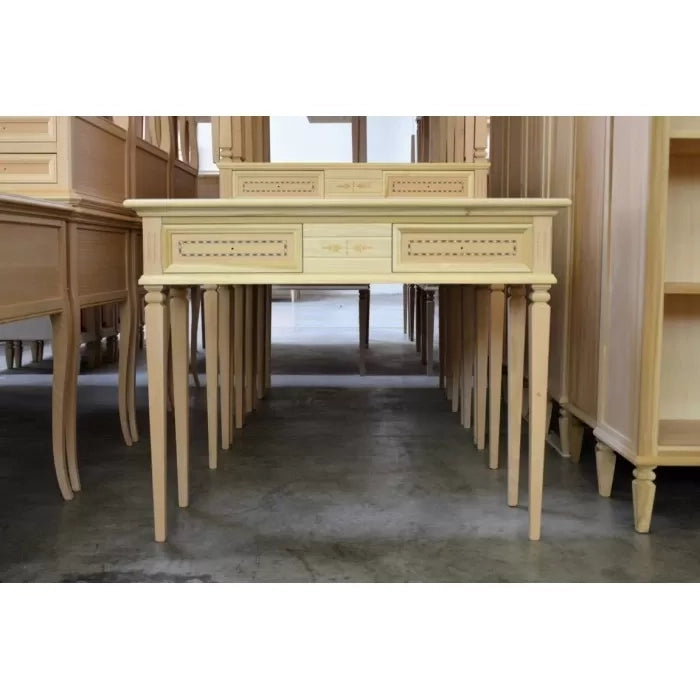 Consolle classica 2 cassetti intarsiata legno grezzo 100x37x80 - Mobili 2G