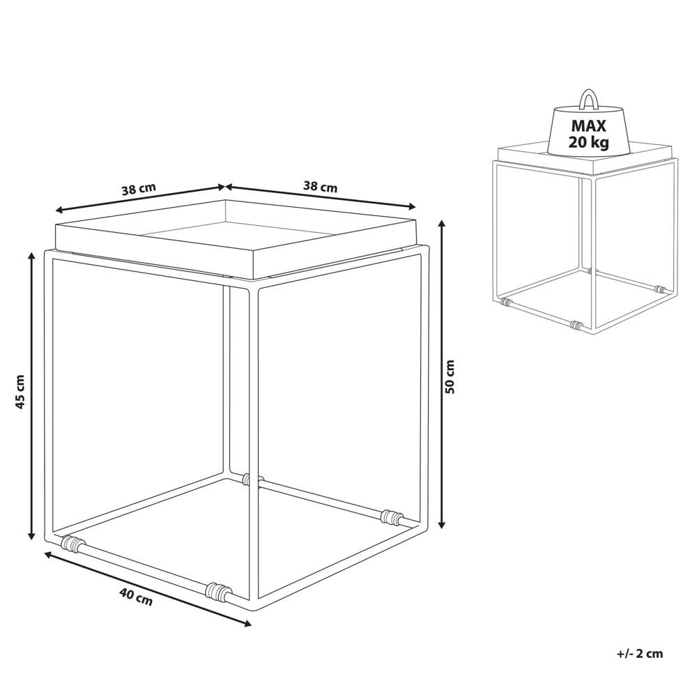 Tavolino in metallo bianco 50 x 40 x 40 cm vassoio da tavolo con industriale