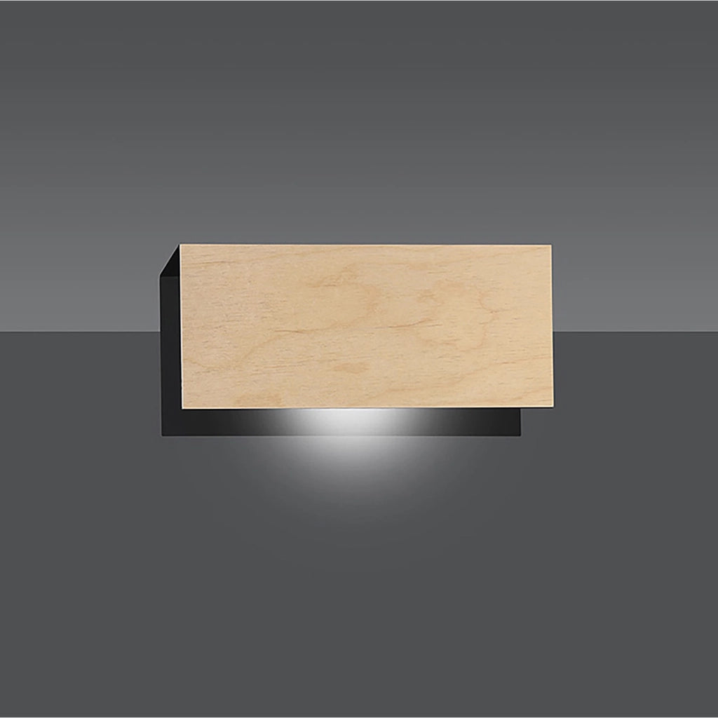 Applique 1 Luce Merlino In Acciaio Nero Corpo Rettangolare E Legno Naturale