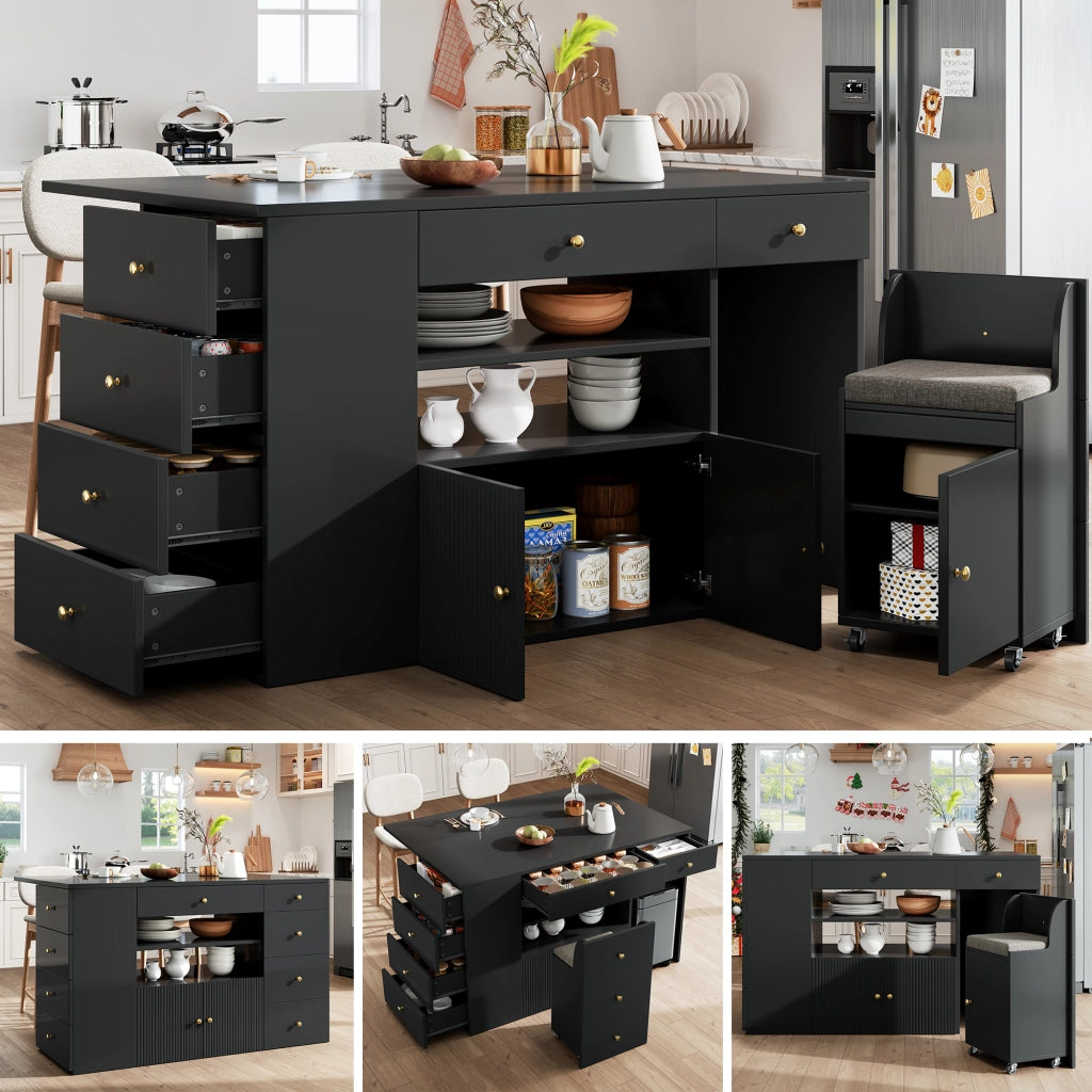 Tavolo da Cucina con Sgabelli e Cassetti, Allungabile ¨C MINIMAL ¨C Bianco/Nero 140x40x89 cm