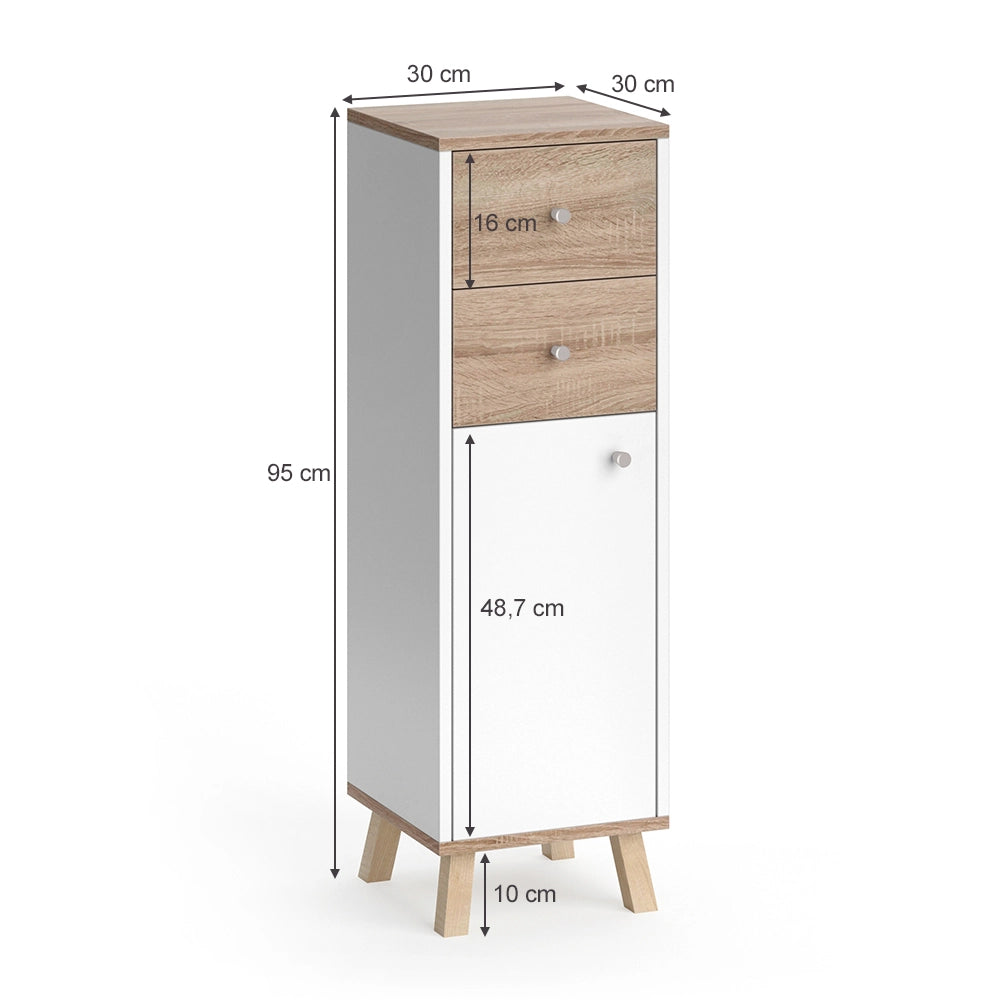 Vicco Mobiletto bagno Bianco 30 x 95 cm con cassetti
