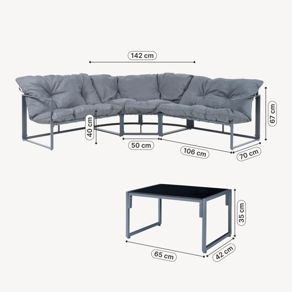Set Salottino per Esterno Karg Divano Modulare a 3 pezzi e Tavolino con Piano in Vetro Nero Mobili da Giardino- Grigio Scuro casa.pro