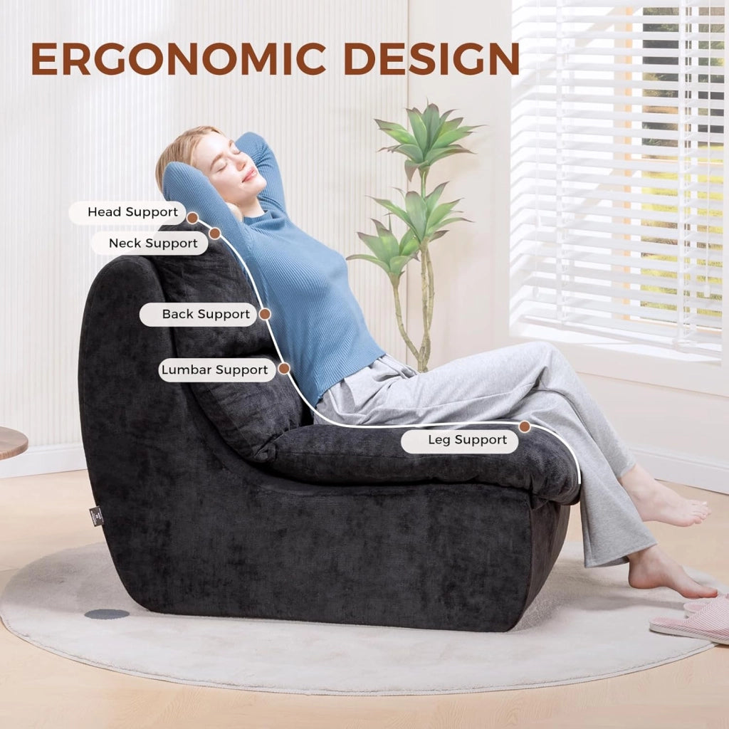 Divano Divano per soggiorno Futon con seduta profonda, divano singolo in schiuma, nessun montaggio per camera da letto, appartamento, tessuto a coste, nero