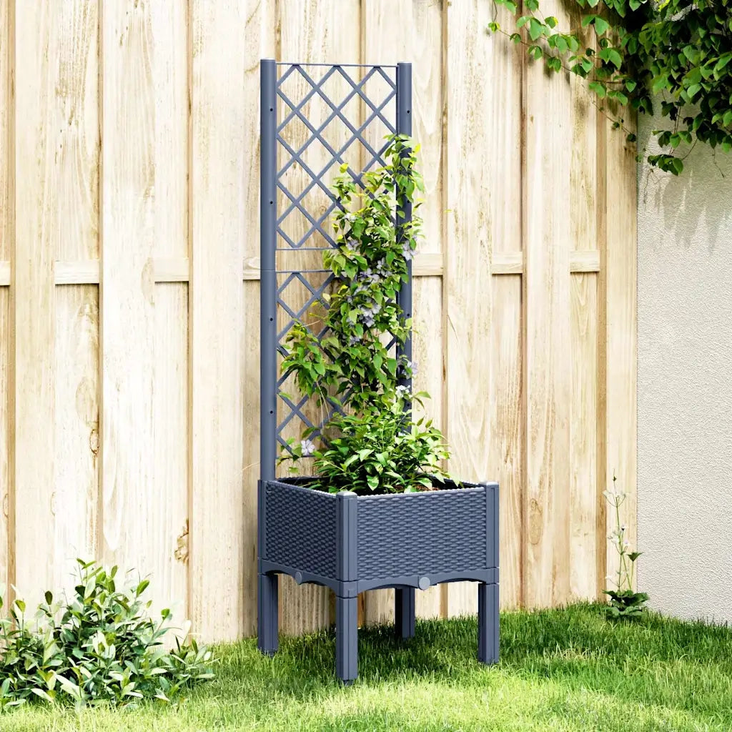 Fioriera Giardino con Traliccio-Vaso da Esterno-Contenitore per Piante Grigio Blu 40x40x142 cm PP