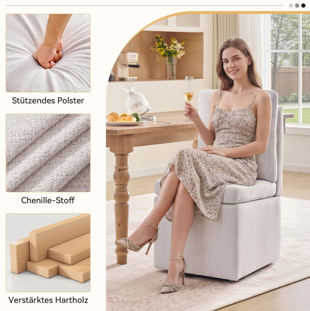 Sedia imbottita girevole con vano contenitore e ruote, grigio beige